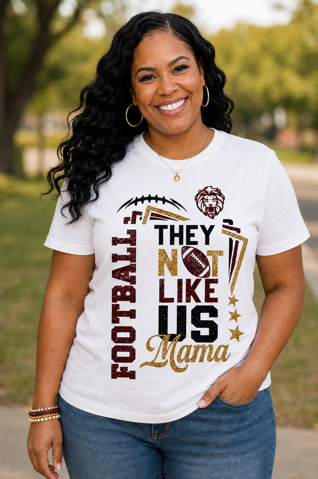 They Not Like Us Mama – Glitter Football Mom T-Shirt