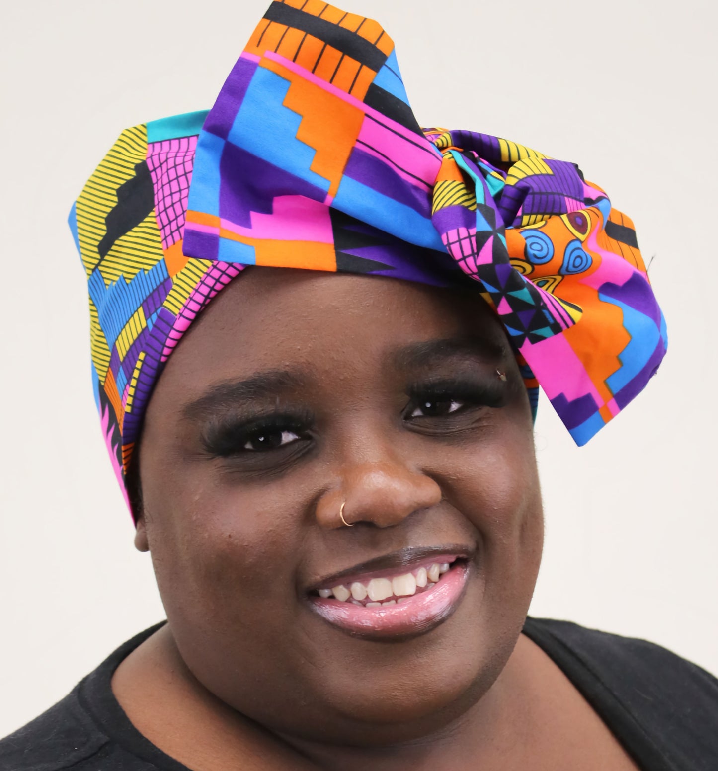 Pink Purple Orange Kente Ankara Print Headwrap