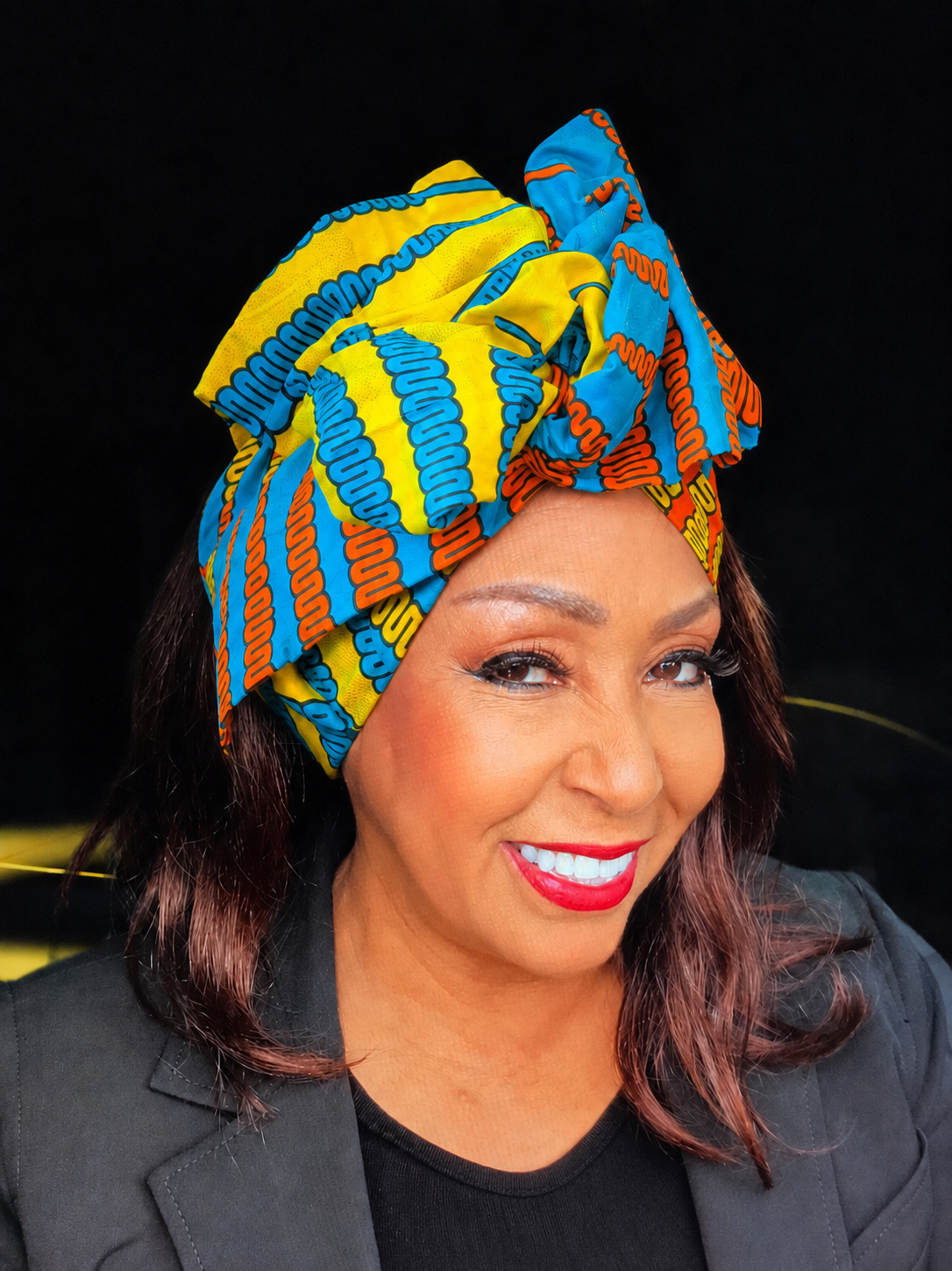 Yellow Blue and Orange Ankara Print Headwrap
