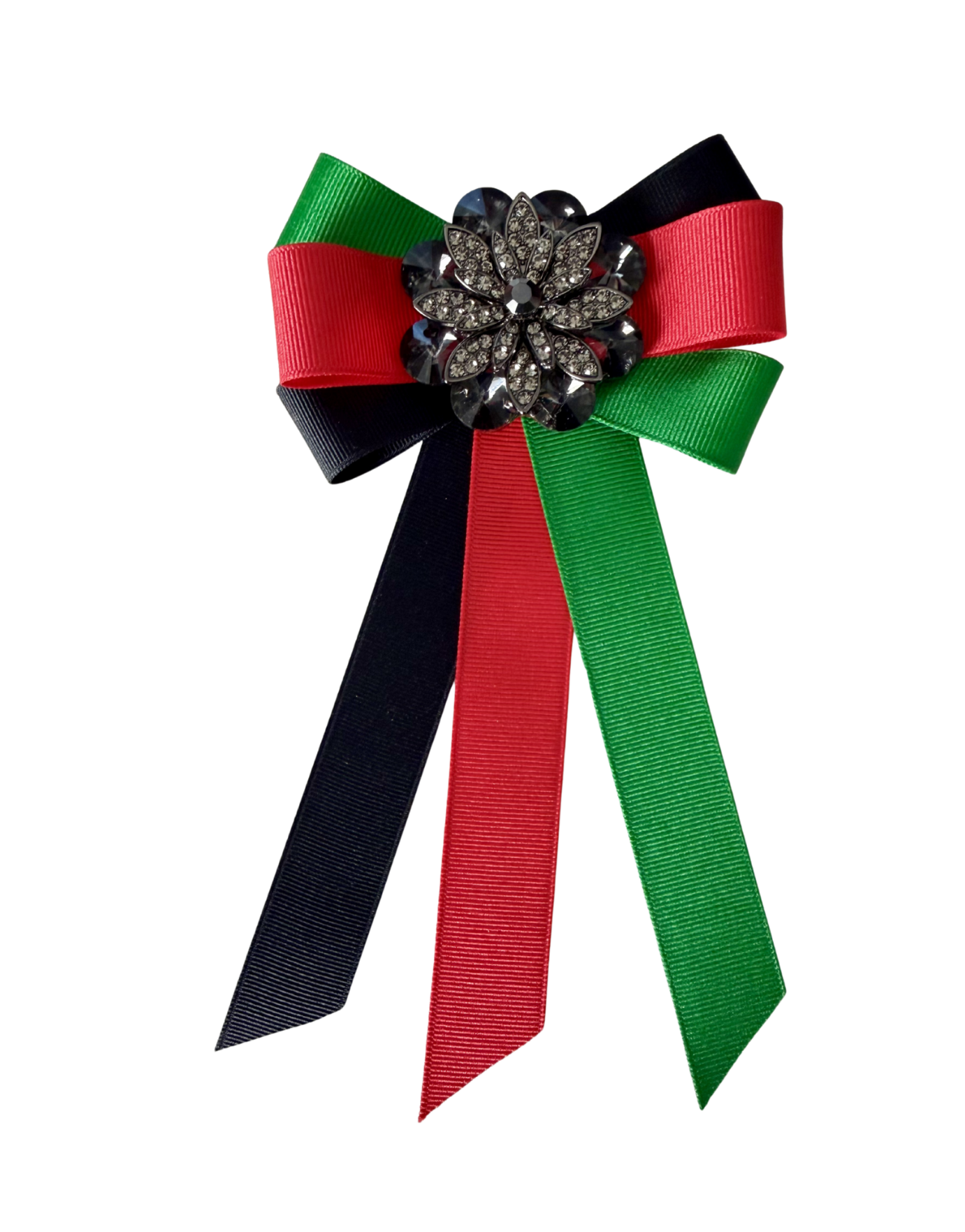 Black Green and Red Ribbon Brooch