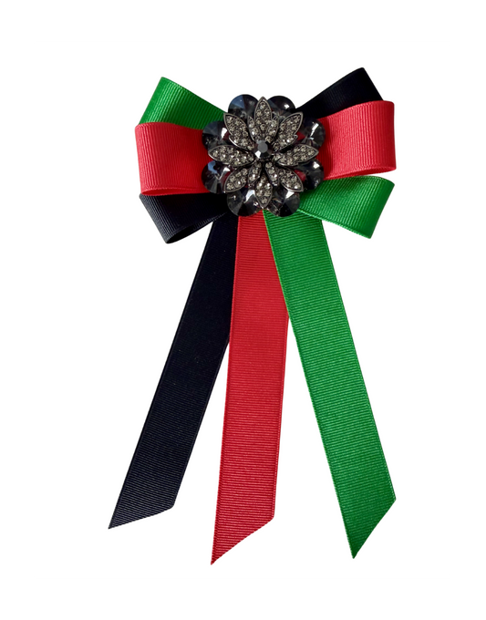 Black Green and Red Ribbon Brooch