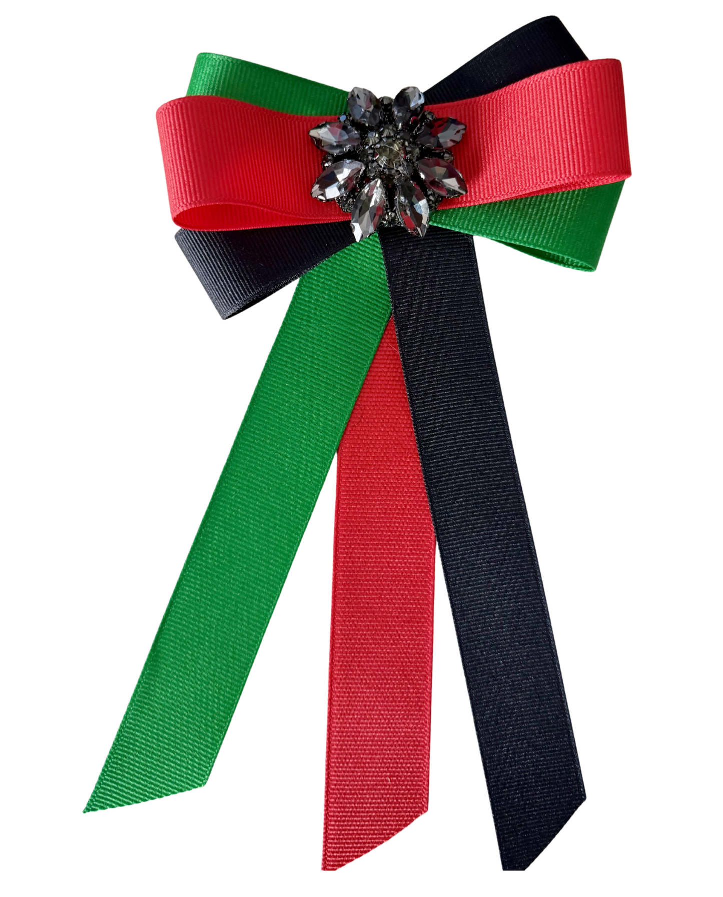 Black Green and Red Ribbon Brooch