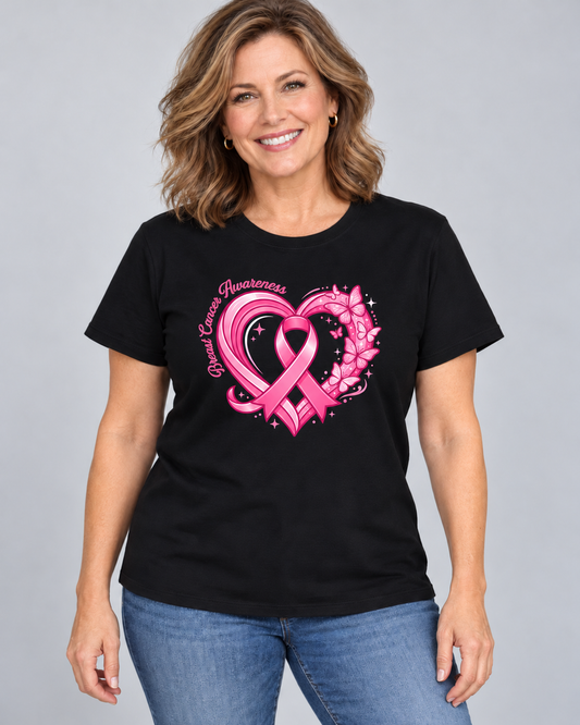 Heart & BCA Ribbon Breast Cancer Awareness T-Shirt