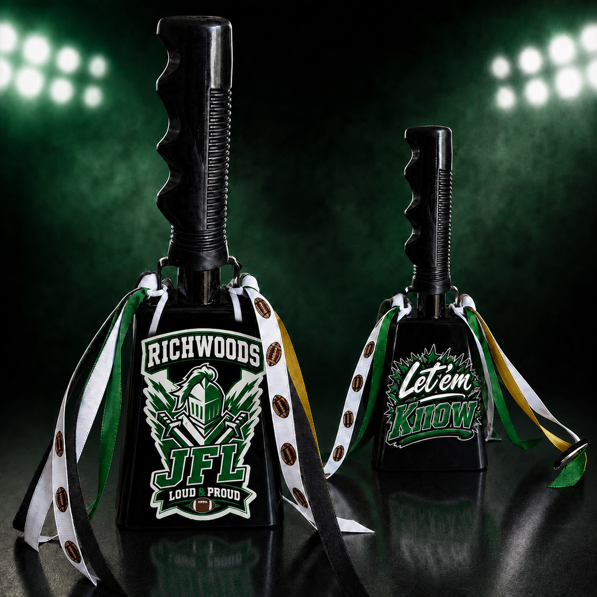 Custom Team Spirit Cowbell – School, JFL, Football &amp; Flag Football