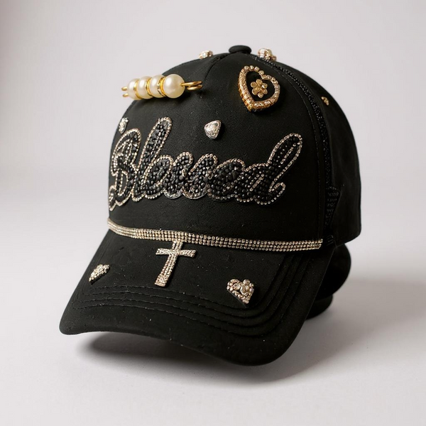 "Blessed & Blinged Out Faith Hat – Embellished Baseball Cap"
