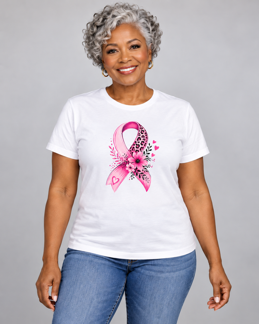 Pink Floral & Leopard Ribbon Breast Cancer Awareness
